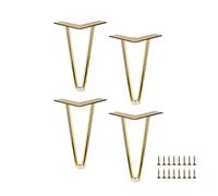 ZXCVASDF Set di 4 Gambe da Tavolo a Forcina,Piedini per Mobili in Metallo con Viti e Protezioni per Pavimento,Two-Rod Hairpin Legs, per Armadio,Mobili TV, Cassetti, Comodino,d'oro,15cm/5.91in