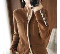 ZXCW 100% Cashmere/Maglione in Lana Autunno/Inverno 2021 Collare Stand-up da Donna Cardigan Casual Knit Tops Coreano Plus Size Giacca Femminile-XL,Caramel
