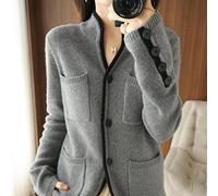 ZXCW 100% Cashmere/Maglione in Lana Autunno/Inverno 2021 Collare Stand-up da Donna Cardigan Casual Knit Tops Coreano Plus Size Giacca Femminile-S,Dark Grey