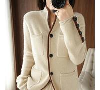 ZXCW 100% Cashmere/Maglione in Lana Autunno/Inverno 2021 Collare Stand-up da Donna Cardigan Casual Knit Tops Coreano Plus Size Giacca Femminile-XXL,Beige