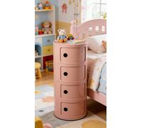 ZXDFG Componibile Mobile 2/3/4 Elementi Comodino Nordico Rotondo Moderno Con Ante Scorrevoli E Cassetti. Adatto Per Camera, Cucina, Soggiorno, Bagno. Ideale Per Spazi Ridotti(Dirty Pink,4 Tier)