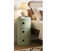 ZXDFG Componibile Mobile 2/3/4 Elementi Comodino Nordico Rotondo Moderno Con Ante Scorrevoli E Cassetti. Adatto Per Camera, Cucina, Soggiorno, Bagno. Ideale Per Spazi Ridotti(Matcha Green,3 Tier)