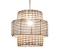 ZXDTVFGN Lampada a Sospensione Rotonda in Vimini, Stile Sud-EST Asiatico, Lampada a Sospensione per Sala da tè, Struttura in Metallo Industriale in Rattan, Diametro: 30 cm