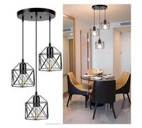 ZXDTVFGN Lampadari a Sospensione da 1/3 di Luce, Lampada da soffitto Semi-incassata, E27, Moderna Struttura Nera, Gabbia Metallica Industriale