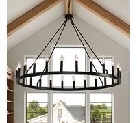 ZXDTVFGN Lampadario Moderno a Forma di Ruota di carro in Stile Fattoria con 24 luci, Lampada Rustica Nera per Ingresso, Soggiorno, Catena Regolabile da 48 Pollici