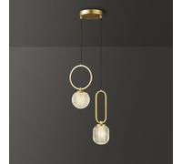 ZXDTVFGN Lampadario Vintage in Ottone con Paralume in Vetro Trasparente, Piccola Lampada a Sospensione a 2 luci con Struttura a Coste, lampadario Antico Dorato per Camera da Letto,