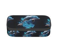 ZXERTG Astuccio portapenne in tessuto Oxford con stampa di delfini 3D, multifunzione, perfetto per l'ufficio e i viaggi, Nero , Taglia unica, Astuccio per trucchi