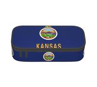 ZXERTG Astuccio versatile con stampa bandiera del Kansas, astuccio spazioso in tessuto Oxford, astuccio organizer per matite, Nero , Taglia unica, Custodia per chiave