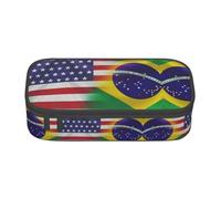 ZXERTG Astuccio versatile con stampa di bandiere americane e brasiliane, astuccio spazioso in tessuto Oxford, astuccio organizer per matite, Nero , Taglia unica, Custodia per chiave