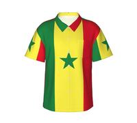 ZXERTG Camicia hawaiana da uomo con stampa bandiera del Senegal, a maniche corte, da spiaggia, tropicale, per l'estate e le vacanze, Nero , L
