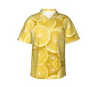 ZXERTG Camicie hawaiane da uomo a maniche corte con stampa giallo limone, camicie da spiaggia tropicali per l'estate e le vacanze, Nero , XXL