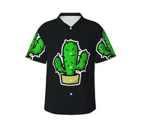 ZXERTG Camicie hawaiane da uomo con stampa di cactus, a maniche corte, da spiaggia, tropicali, per l'estate e le vacanze, Nero , 3XL
