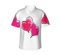ZXERTG Camicie hawaiane da uomo con stampa di due cuori rosa, a maniche corte, camicie tropicali da spiaggia per l'estate e le vacanze, Nero , 3XL