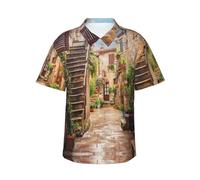 ZXERTG Camicie hawaiane da uomo con stampa toscana italiana, a maniche corte, da spiaggia, tropicale, per l'estate e le vacanze, Nero , M