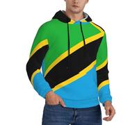 ZXERTG Felpa con cappuccio da uomo con stampa bandiera della Tanzania, pullover a maniche lunghe da uomo, adatta per primavera, autunno e inverno, Nero , L
