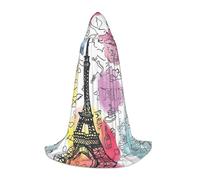 ZXERTG Mantello con cappuccio con stampa della Torre Eiffel francese di Parigi per costumi di Halloween, perfetto per stregoni, vampiri, mietitori e altri cosplay