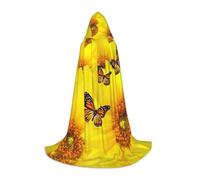 ZXERTG Mantello con cappuccio con stampa di fiori gialli e farfalle per costumi di Halloween, perfetto per stregoni, vampiri, tristi mietitori e altri cosplay