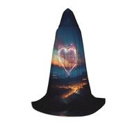 ZXERTG Mantello con cappuccio con stampa di stelle cadenti e cuori per costumi di Halloween, perfetto per stregoni, vampiri, tristi mietitori e altri cosplay