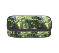 ZXERTG Monstera Deliciosa - Astuccio portapenne in tessuto Oxford, con stampa di palme e banana, multifunzione, perfetto per l'ufficio e i viaggi, Nero , Taglia unica, Astuccio per trucchi