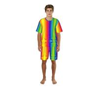 ZXERTG Set pigiama da uomo con stampa a righe arcobaleno, comodi pantaloncini da pigiama da uomo, perfetti per le notti estive, Nero , S