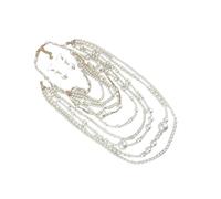 Zxfdsfdbnm Elegante set di collana e orecchini multistrato di perle per donne alla moda che amano gioielli dallo stile unico