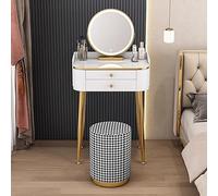 zxhrybh Toeletta Trucco, Tavolo Trucco con Contenitore, Postazione Trucco per la Camera da Letto di Casa (con Specchio e Sgabello)(White+round stool,19.6in/50cm)