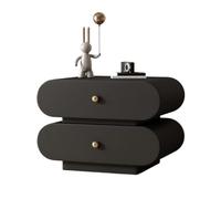 ZXiangguiOU-2025 Comodino Double Drawer Black Wooden Bedside Table Bedroom Simple Storage Home Cabinet(Piccolo)