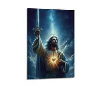 ZXJYMX Poster decorativo su tela con scritta in lingua inglese "Faith in Christianity Religion", Gesù Dio che tiene la spada sacra, poster decorativo moderno per la camera da letto, 20 x 30 cm