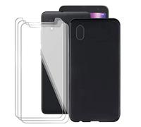 ZXLZKQ Custodia Cover + 3 Pezzi Pellicola Protettiva Vetro Temperato per Alcatel 1B 2020 (5.50 Pollice), Protezione in Silicone Morbido Nero TPU Ultra Sottile Case e HD Glass Film - Nero