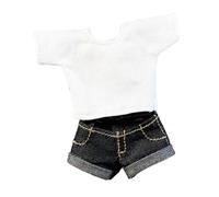 Zxpjkyu 1/12 Pantaloncini di Jeans a Maniche Corte per Travestimento Cosplay retrò Casual Elegante, Top Pullover per Action Figure Femminili da 6 Pollici Acce, Mutande Nere