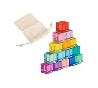 Zxpjkyu Set di Blocchi Da Costruzione Arcobaleno, Cubi Acrilici Da Costruzione Arcobaleno, Riconoscimento Dei Colori con Borsa Portaoggetti, Giocattolo Impila, 15 Pz, Taglia unica bambino