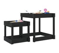 ZXQVLMRS Set di 2 tavolini da gioco per bambini, in legno di pino massiccio, per giardino e terrazza, sabbiera con 2 tavoli, 70 x 70 x 70 cm e 50 x 50 x 50 cm, nero