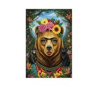 ZXRAF Poster artistico su tela con orso Frida Kahlo, decorazione per camera da letto, ufficio, camera da letto, regalo, 50 x 75 cm