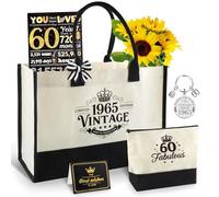 ZXShow Regalo 60 anni donna Set vintage 1965 borsa in tela impermeabile,trousse biglietto di auguri e portachiavi Regalo sostenibile e riutilizzabile per mamma amica o moglie