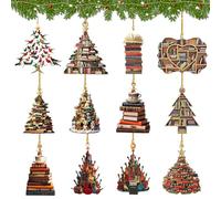 ZXTGBQ 12 Pezzi Ornamento da Appendere Decorazioni per Albero di Natale, Ornamento per Albero di Natale a Forma di Libreria, Ciondoli Natalizi Decorazione, Idee Regalo Natalizie