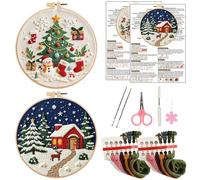 ZXTGBQ 2 Pezzi Kit Ricamo Principianti Natale, Kit Punto Croce, Set da Ricamo per Principianti, Ricamo Starter, Adulti e Bambini, Christmas Embroidery Starter Cucire Accessori