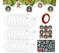 ZXTGBQ 25 pz 7,5 cm Palline di Natale in acrilico trasparente con 2 pezzi di adesivi, con nastro, palle piatte per artigianato, palla di Natale personalizzata, decorazione di Natale, decorazione