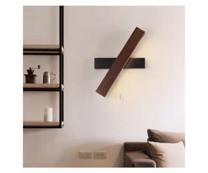 ZXTIIEUF Lampada da Parete a LED in Legno Applique Lunga Interruttore a Cavo Luci Comodino Decorazioni for Soggiorno Corridoio Sfondo Apparecchi Lampadari Lustri Moderni(Walnut B)