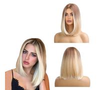 ZXUSHE Parrucche e parrucchini per Adulti,Parrucca da Donna con Frangia Lunga con Riga Centrale Sfumata, Capelli Corti e Lisci, Copricapo Completo di Filo ad Alta Temperatura (12 Pollici)