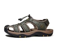ZXWFOBEY Sport Outdoor Sandali Estate Uomo Spiaggia Scarpe Regolabile Punta Chiusa Scarpe In Pelle Casual Trekking Sandali Da Trekking Leggero Sandali Sportivi, Verde, 42 1/3 EU