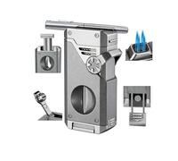 Zxwjddm Metal Butane Torch Lighter, Multi-Functional with Fuel Window, Windproof Jet Flame Lighter, Suitable as a Gift for Men.(Silver)