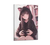 ZXYYHBG Poster decorativo da parete a tema anime, motivo gamer girl su tela, stampa moderna, per camera da letto, per camera da letto, 60 x 90 cm