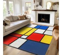 ZY&L5 - Tappeto geometrico a pelo basso, 160 x 230 cm, antiscivolo e lavabile in lavatrice, colore: blu, giallo e rosso, per soggiorno, camera da letto, interni, ingresso, design a pelo basso