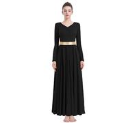 ZYACTU Abito da ballo da donna a maniche lunghe con scollo a V culto liturgico costumi da ballo costume lirico Chiesa Robe, B021-nero, M