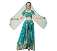 ZYACTU Costume da principessa Aladdin Jasmine per feste di danza del ventre, Halloween, cosplay, travestimenti, 012-verde scuro, M