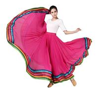 ZYACTU Gonna da danza lirica da donna, in chiffon, per danza messicana e flamenco, 013-rosa Rosso, Taglia Unica