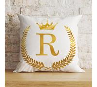 Zyadsinoudor Federa per cuscino con lettera R con monogramma e corona dorata, 50,8 x 50,8 cm, cuscino decorativo per la casa, in cotone e lino, con cognome, decorazione per casa e divano