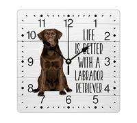 Zyadsinoudor Life Is Better with A Labrador Retriever Orologio quadrato in PVC con cucciolo di animale da appendere orologio da parete con cane animale 25,4 cm funzionamento a batteria unico orologio