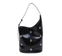 ZYAGH Borsa a secchiello con nicchia intarsiata, con rivetti rotondi bifacciali, stile punk, elegante borsa a tracolla da donna sotto le ascelle, grande capacità(Black)