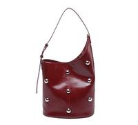 ZYAGH Borsa a secchiello con nicchia intarsiata, con rivetti rotondi bifacciali, stile punk, elegante borsa a tracolla da donna sotto le ascelle, grande capacità(Red)